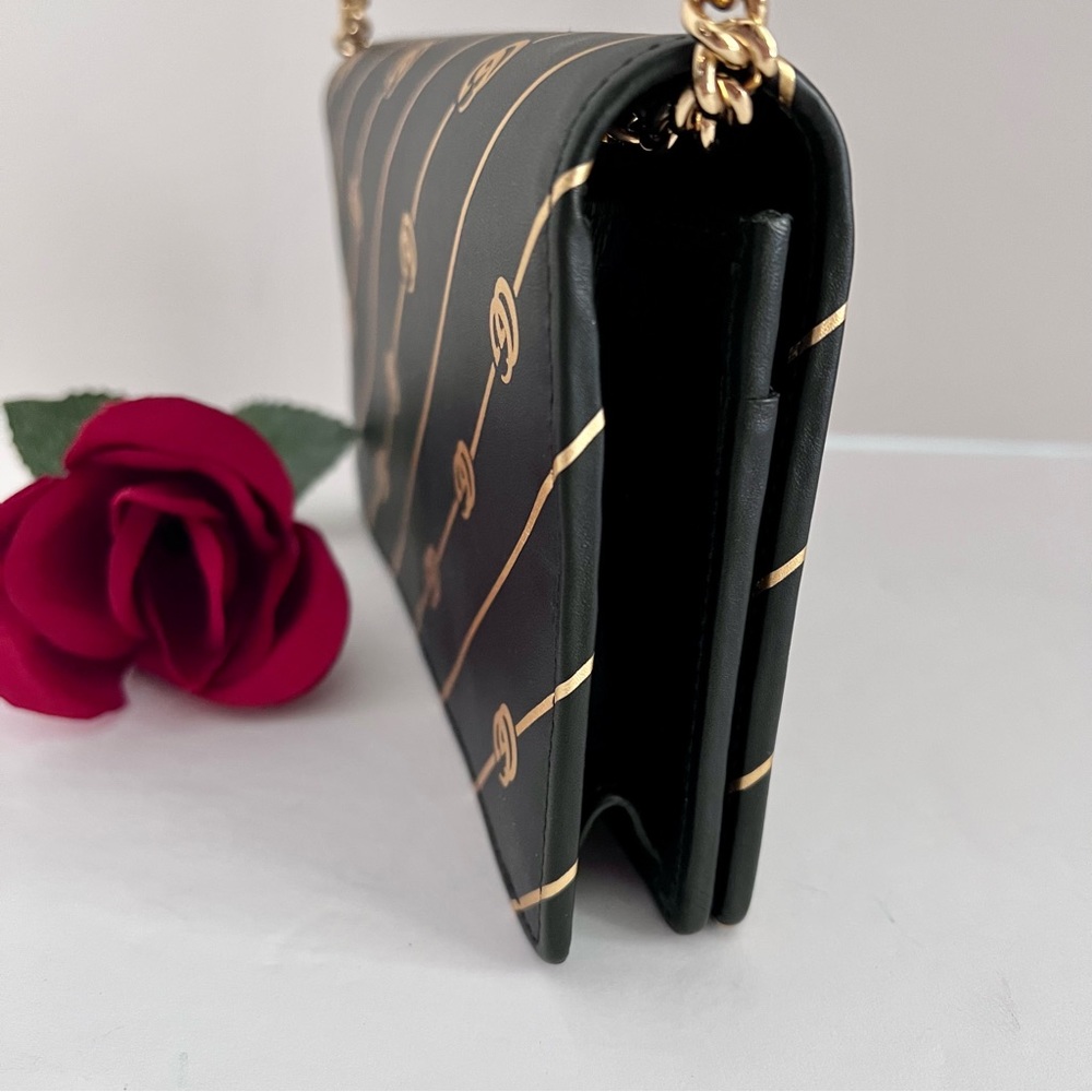 Authentic Gucci Black/Gold GG Diagonal Striped Wallet on Chain - Two Way - Picture 9 of 16